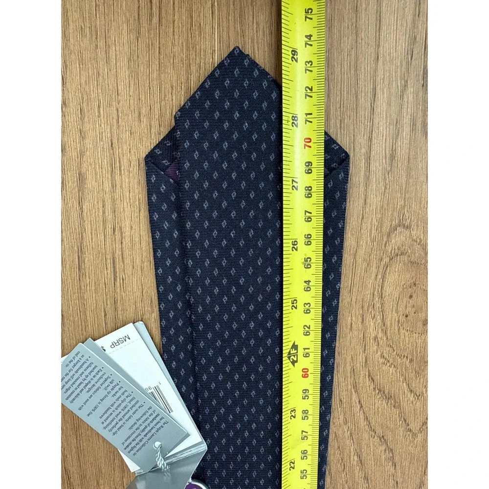 Ralph Lauren Purple Label Diamond Print Cashmere Silk Tie Navy Blue Italy NEW